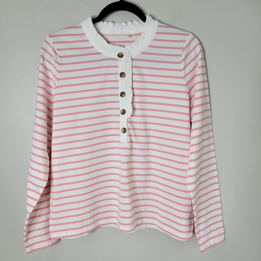 Boden Pink and White Striped Long Sleeve Tee